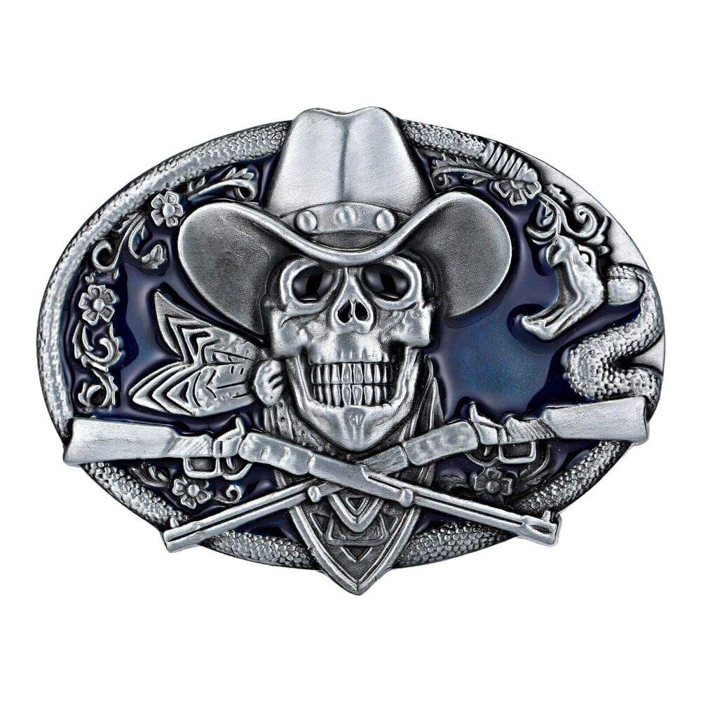 7276 Belt Buckle Western Cowboy Vintage Rodeo Skull Belt Buckles Blue